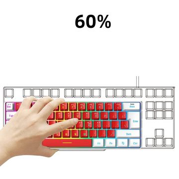 Diida Gaming-Tastatur,Mini-Tastatur,61 Tasten,mechanisches Gefühl,weiß rot Gaming-Tastatur