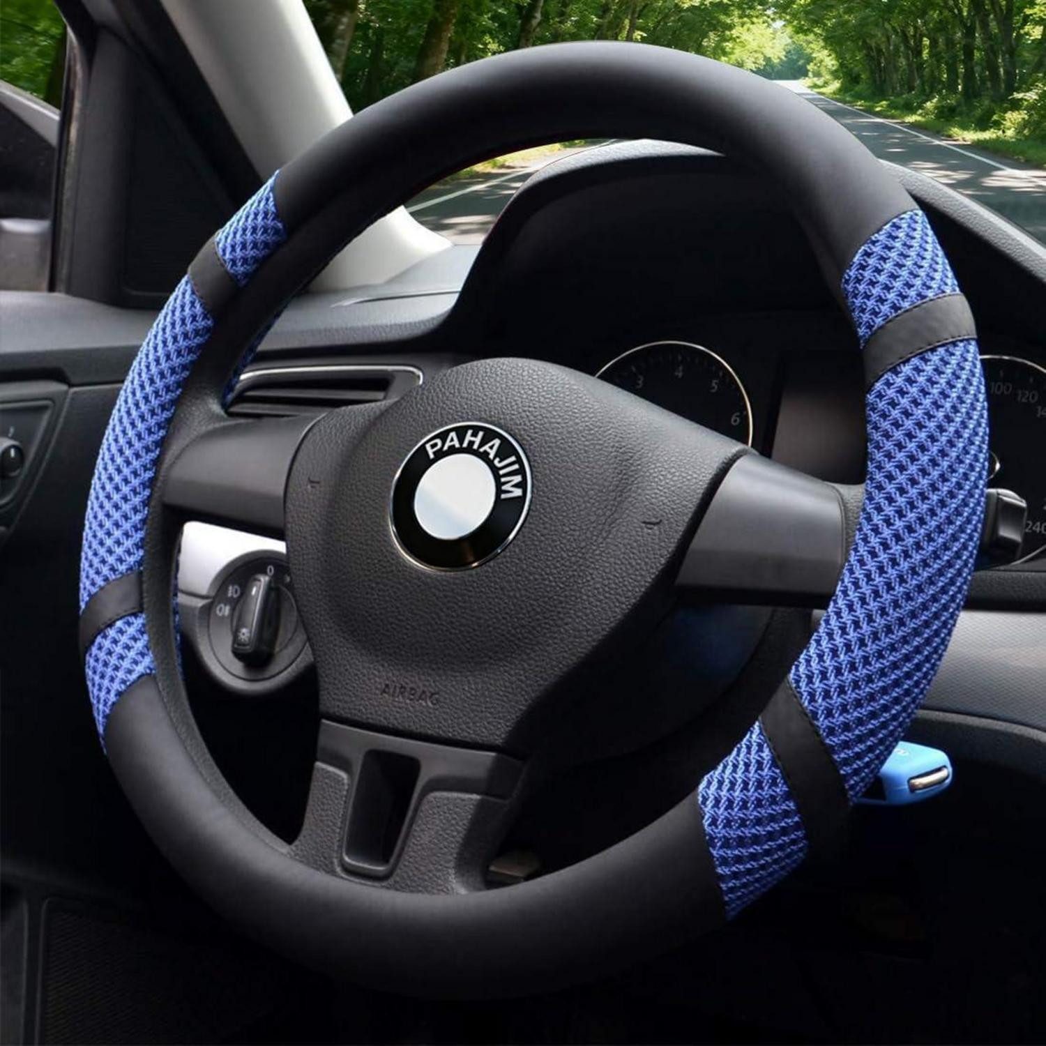LuxusKollektion Lenkradbezug Lenkradbezug Microfiber Anti Rutsch Auto Blau 2-Blau in Lederoptik