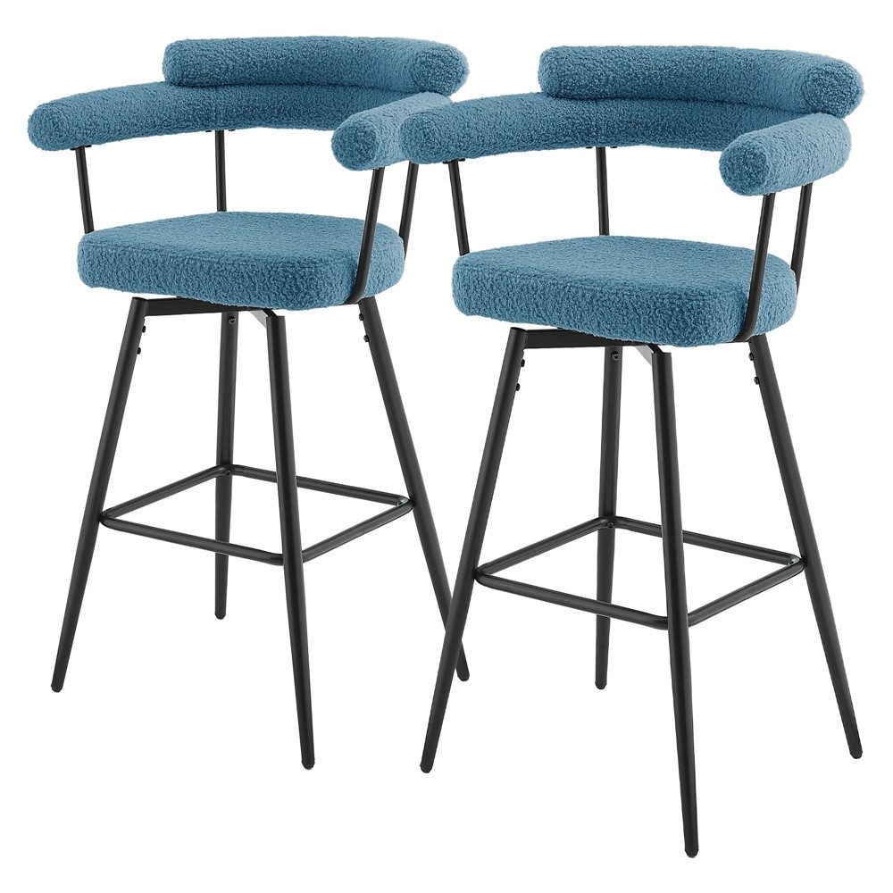 ML-DESIGN Barhocker Gepolsterter Barstuhl mit Rückenlehne und Fußstütze, 360° drehbar (2 St), 2er Set Bistrohocker aus Teddy-Stoff, Drehstuhl Hocker Tresenhocker