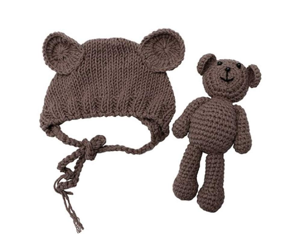 Neugeborenen-Geschenkset & Matissa Puppe Dad Fotoshooting und Matissa Hut für Bär Neugeborenen Braun Strick