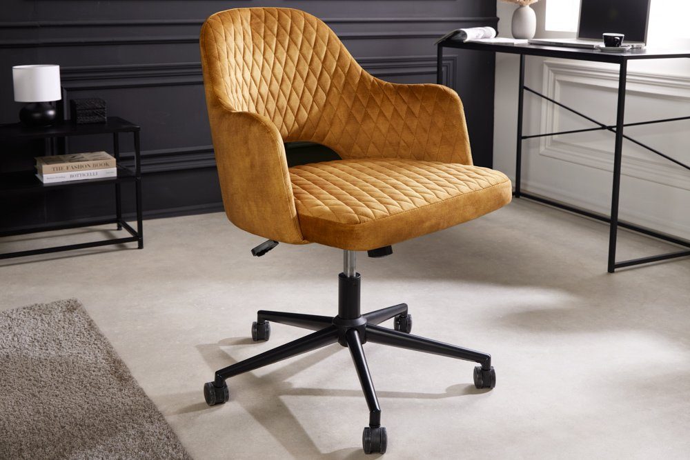 riess-ambiente Bürostuhl PARIS senfgelb / schwarz (Einzelartikel, 1 St), Arbeitszimmer · Samt · Armlehnen · höhenverstellbar · drehbar · Retro