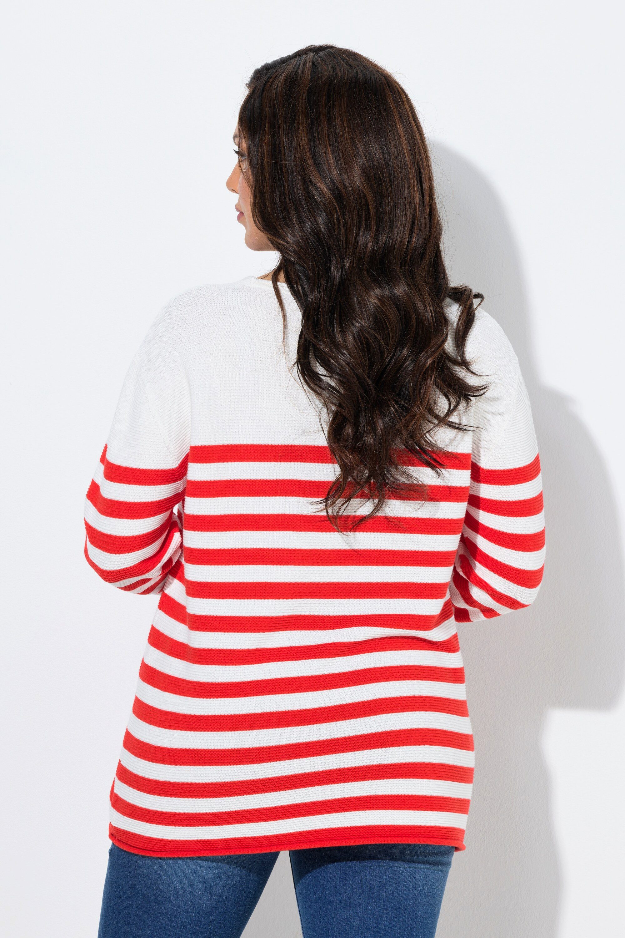 Ulla Popken Strickpullover Pullover Bretonstreifen Rundhals Langarm