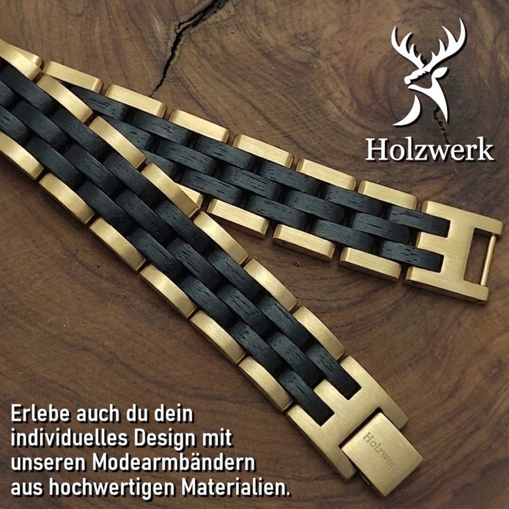 Holzwerk Edelstahlarmband Designer Holz Armband, Armkette Gliederarmband, Holz Unikate inkl. Armbandkürzer, ideal als Geschenk