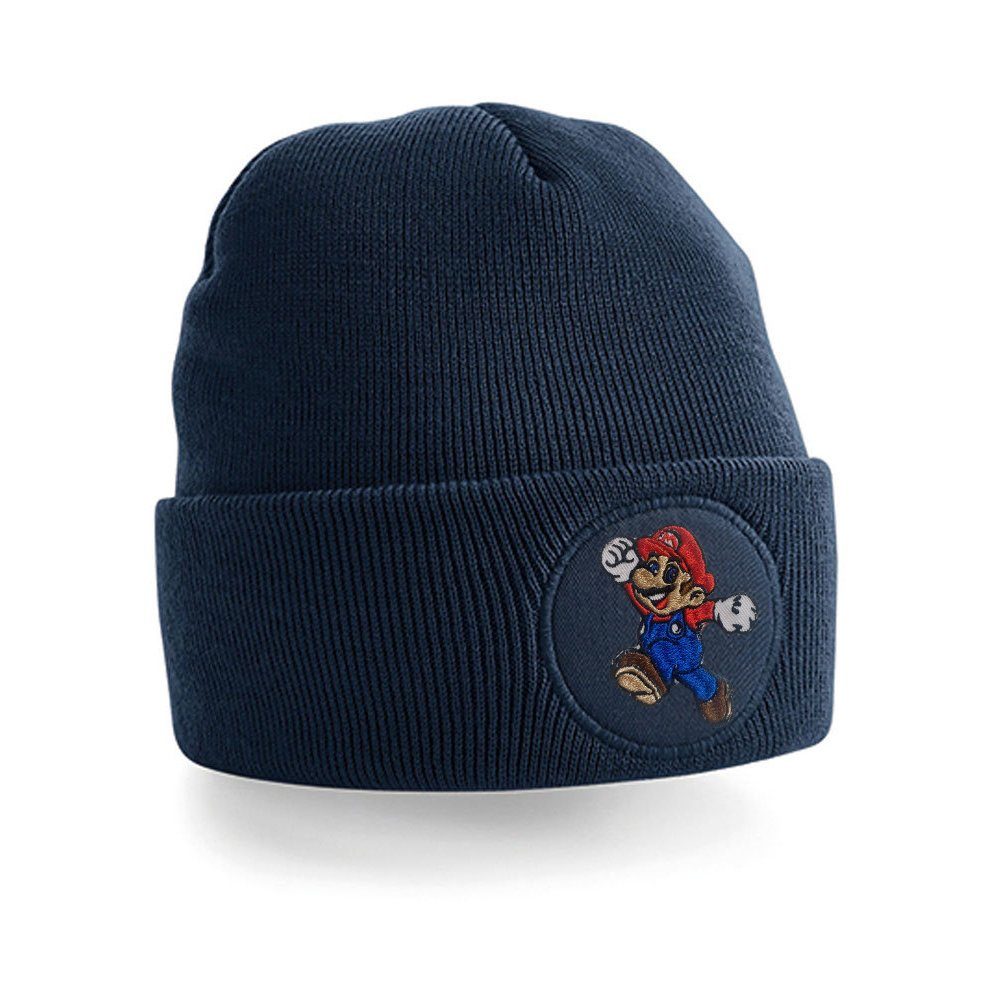 Mario Super Brownie Erwachsenen Unisex Patch Luigi Beanie Blondie Nintendo Stick & Klempner Navyblau