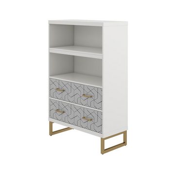 loft24 Bücherregal Scarlett, Bücherschrank mit 2 Schubladen, Metallgestell in gold, Höhe 120 cm