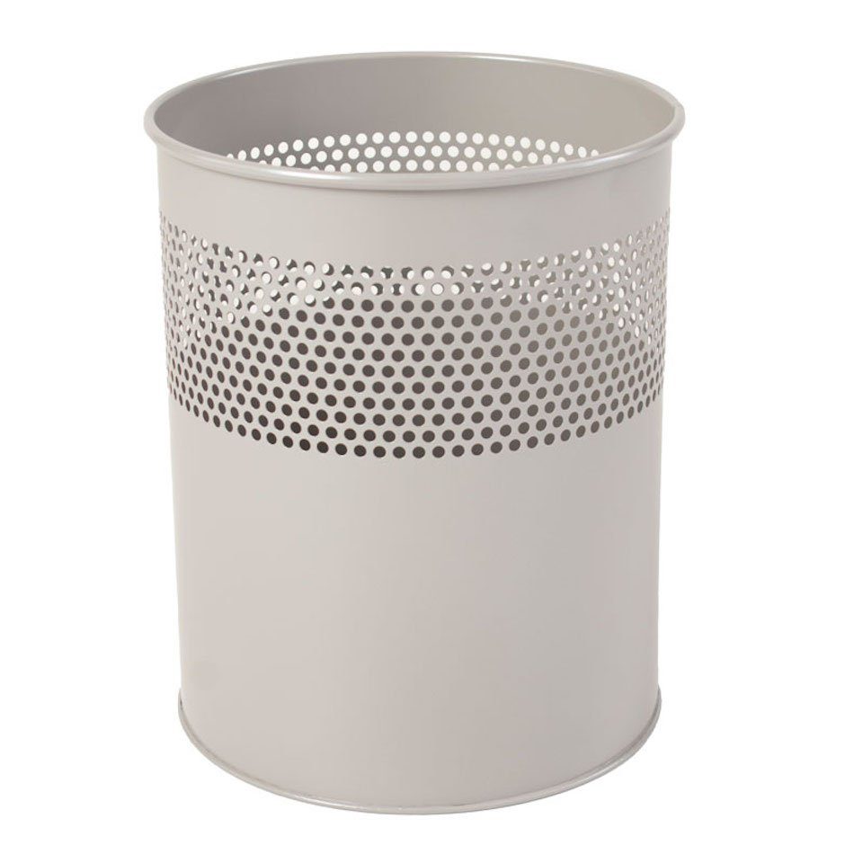PROREGAL® Papierkorb Runder halbperforierter Silber Metall, Papierkorb 10L, Weiß aus