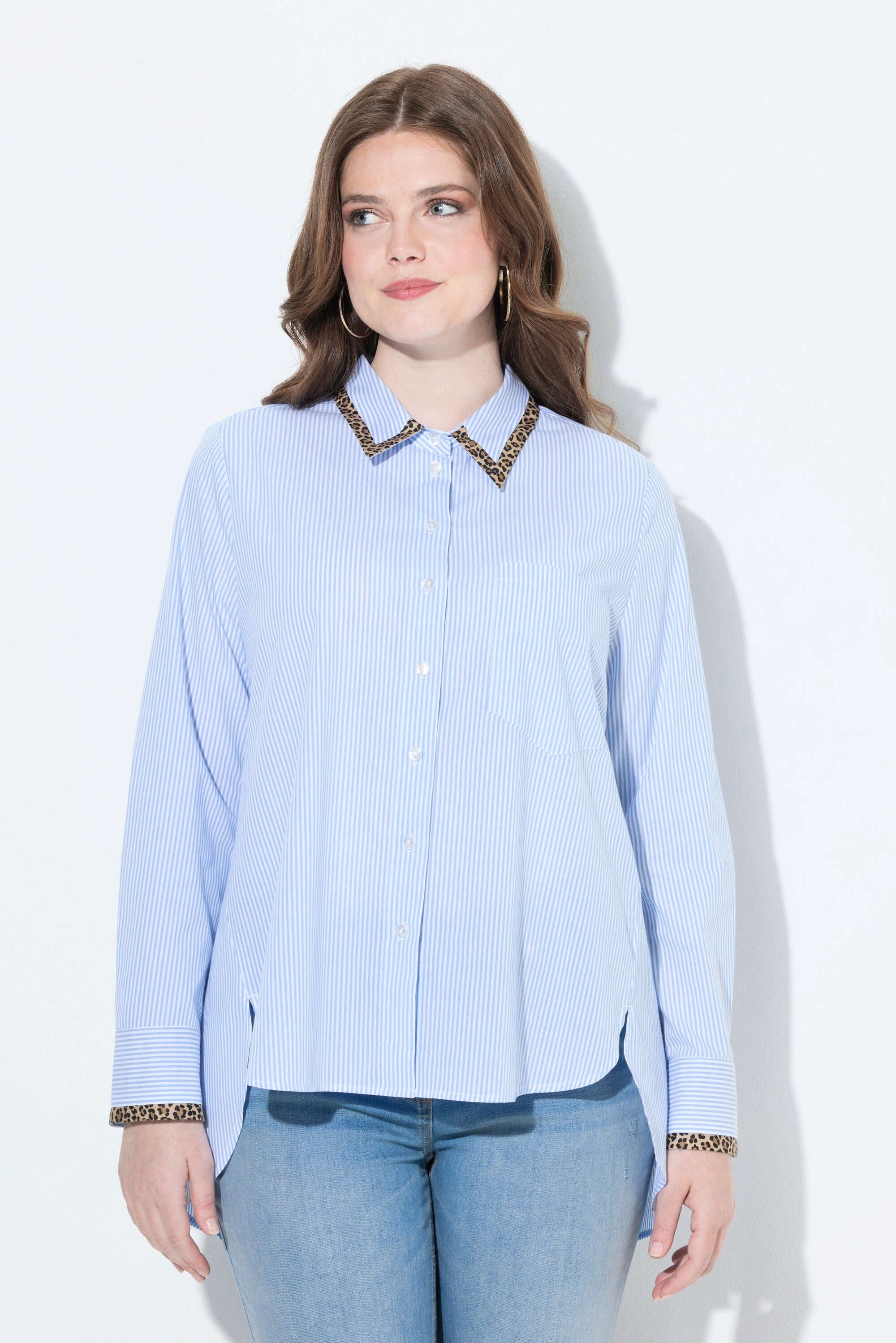 Ulla Popken Hemdbluse Streifenbluse A-Linie Hemdkragen Langarm günstig online kaufen