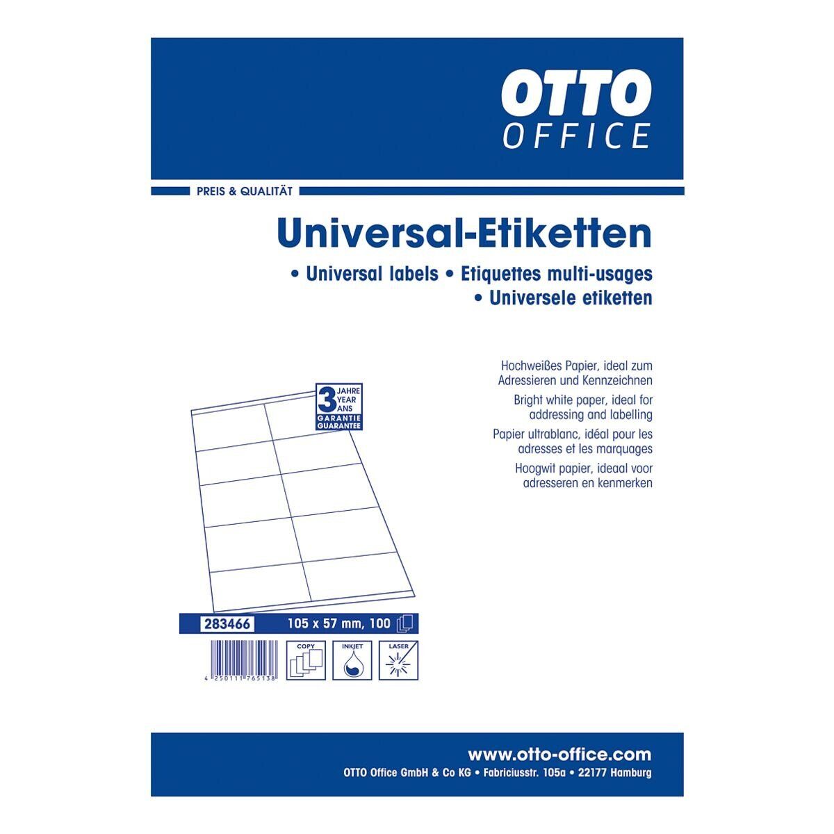 Otto Office Etiketten Standard, 1000 Stück, Päckchen-Adresse (105x57 mm), hochweiß, selbstklebend