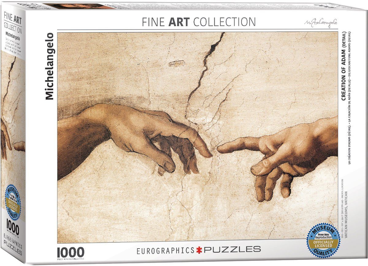 empireposter Puzzle Michelangelo - Die Erschaffung Adams - 1000 Teile Puzzle Format 68x48 cm, 1000 Puzzleteile