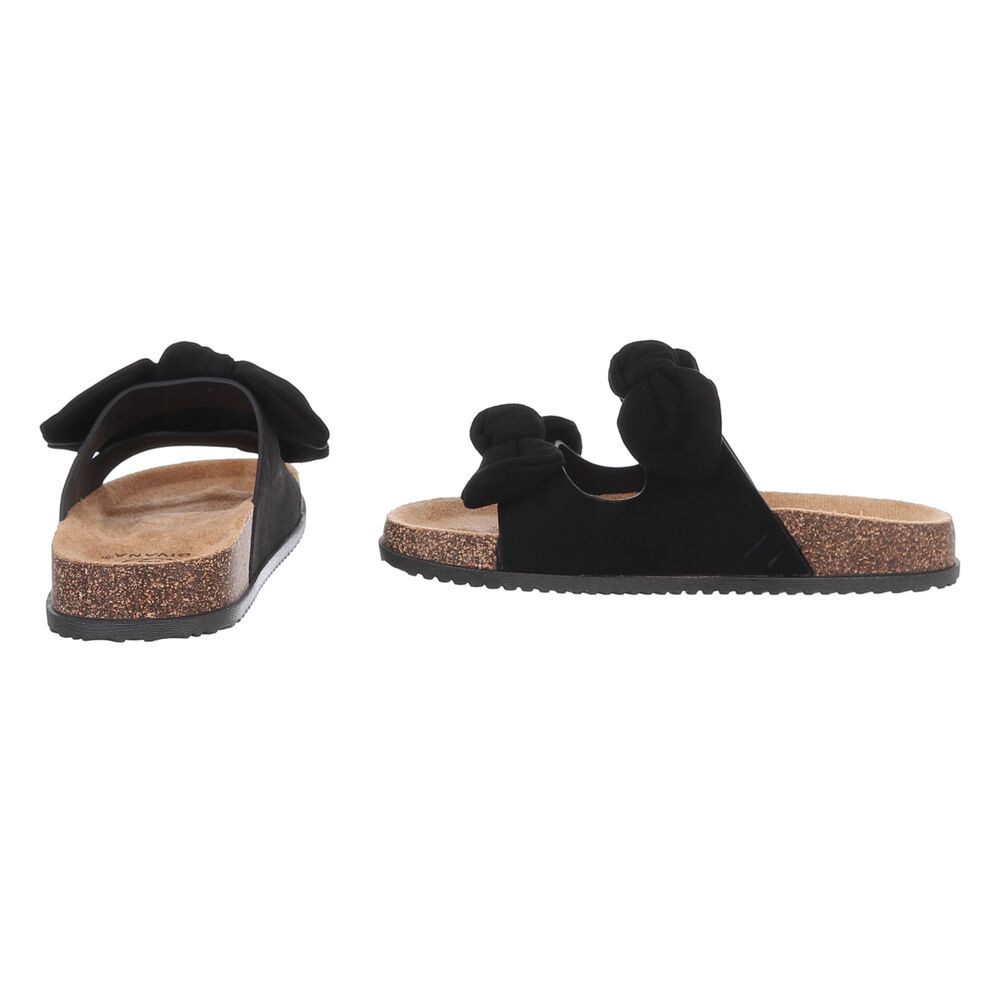 Ital-Design Bequeme Damen-Sandalen mit Bändern für den Sommer Pantolette (89368702) Flach Pantoletten in Schwarz