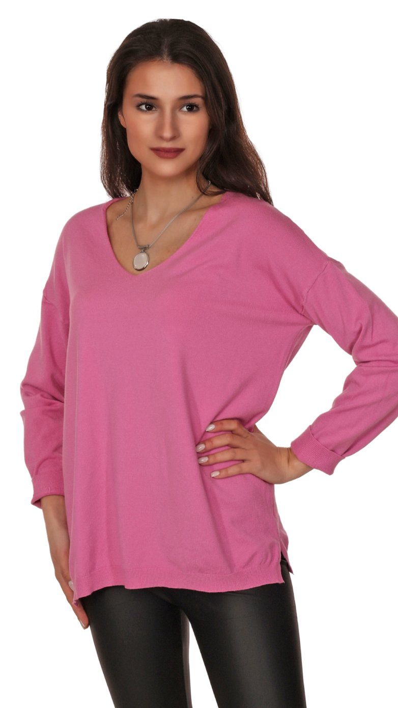 Pink V-Ausschnitt-Pullover Pullover Moda Langarm V-Ausschnitt Charis Basicstyle