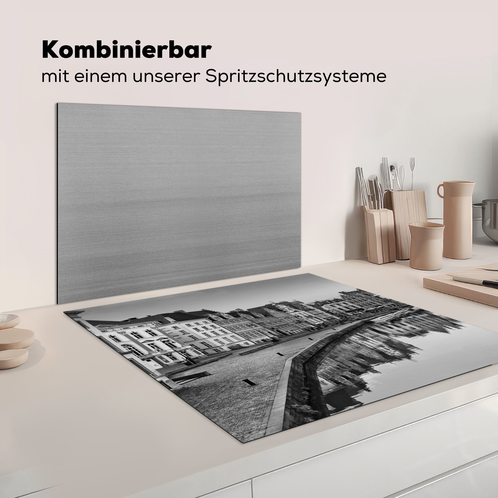 Herdblende-/Abdeckplatte tlg), Reflexion, - Weiß Schwarz Vinyl, Ceranfeldabdeckung, cm, MuchoWow - - Belgien für küche Arbeitsplatte (1 78x78