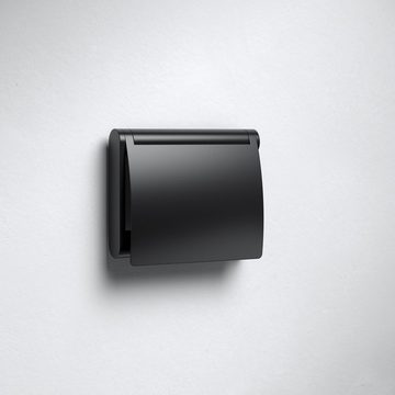Keuco Toilettenpapierhalter Plan Black Selection (Vormontiert), mit Deckel, schwarz matt, WC-Rollenhalter, pulverbeschichtet
