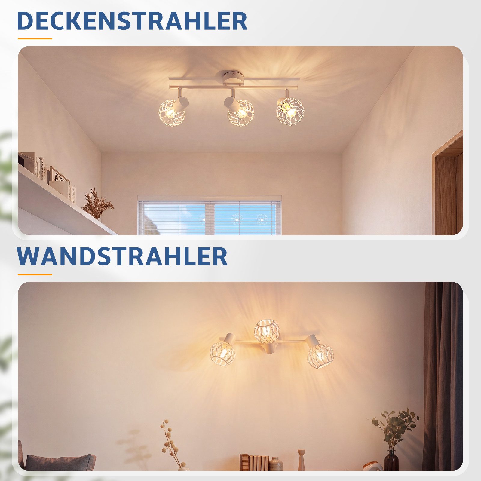Nettlife Deckenstrahler 1/2/3/4flammig Weiß/Schwarz/grau E14 Metall 350° schwenkbaren Spots, ohne Leuchtmittel, für Wohnzimmer Küche Flur Deckenleuchte – Bild 4 von 5