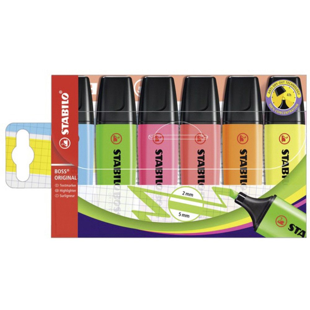 STABILO Permanentmarker STABILO Textmarker BOSS® ORIGINAL 70/6 Rot, Blau, Grün, Gelb, Orange