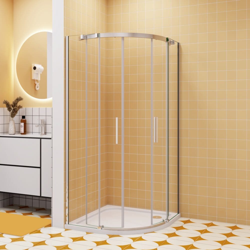 Duschparadies Runddusche H:195cm Schiebetür Viertelkreis Chrom Glastür Duschtür Duschkabine, BxT: 90x90 cm