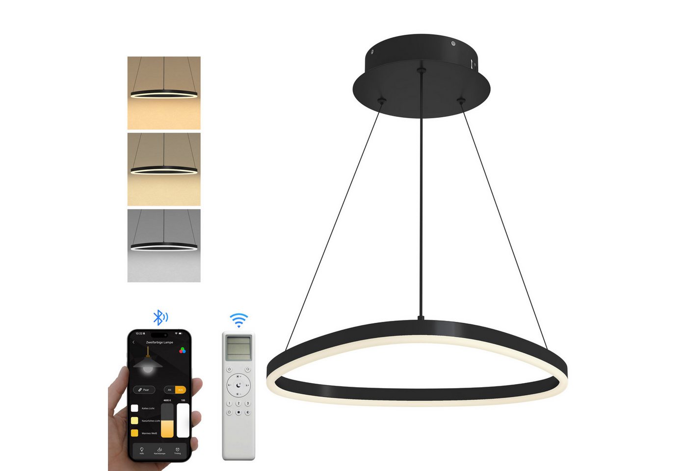 doporro LED Pendelleuchte Hängeleuchte Esszimmerlampe dimmbar ohne Fernbedienung 15W Luvina-06, LED fest integriert, 3 Steuerungsmodi