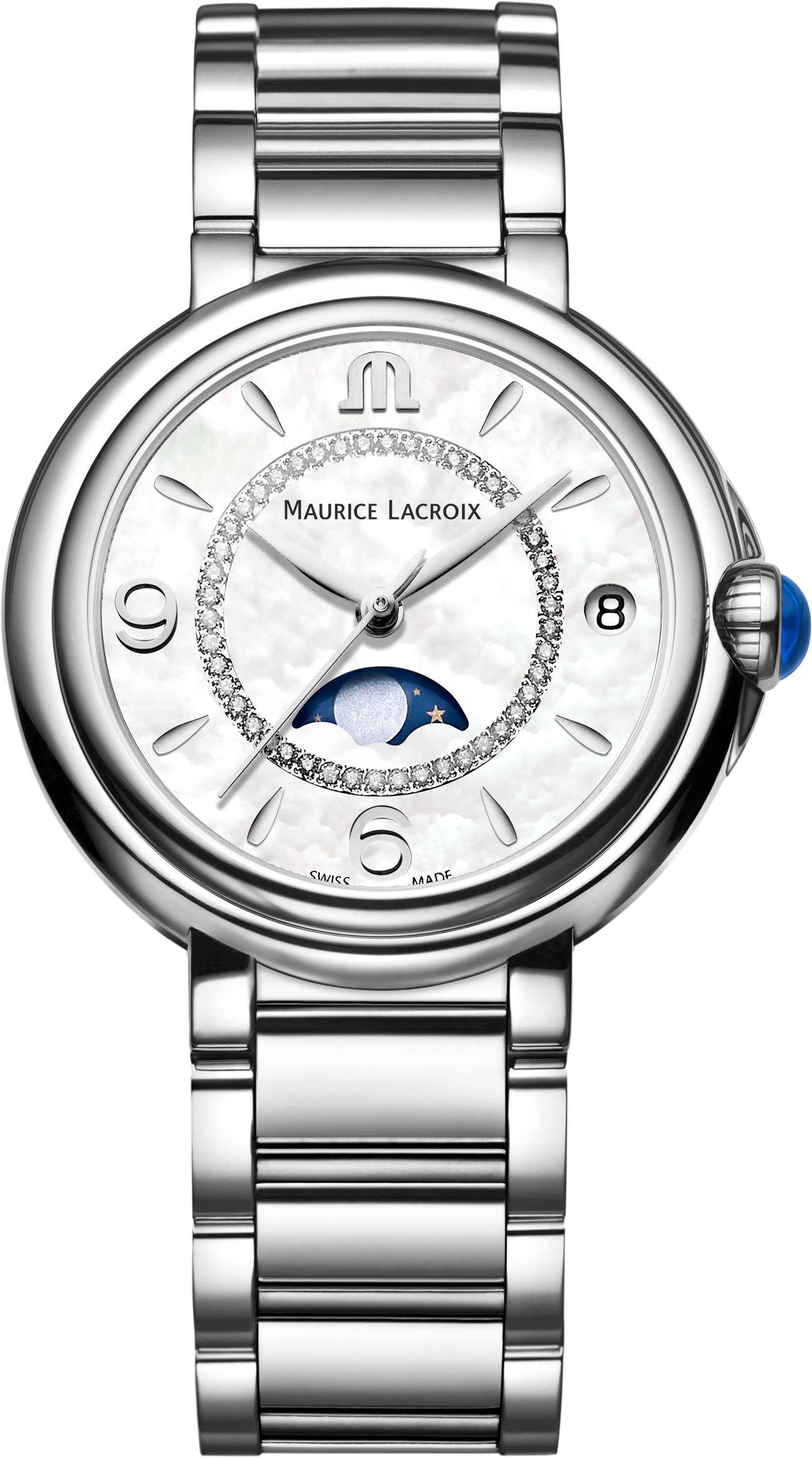 MAURICE LACROIX Quarzuhr FIABA MOONPHASE, FA1084-SS002-170-1, Armbanduhr, Damenuhr, Diamanten, Mondphase, Swiss Made