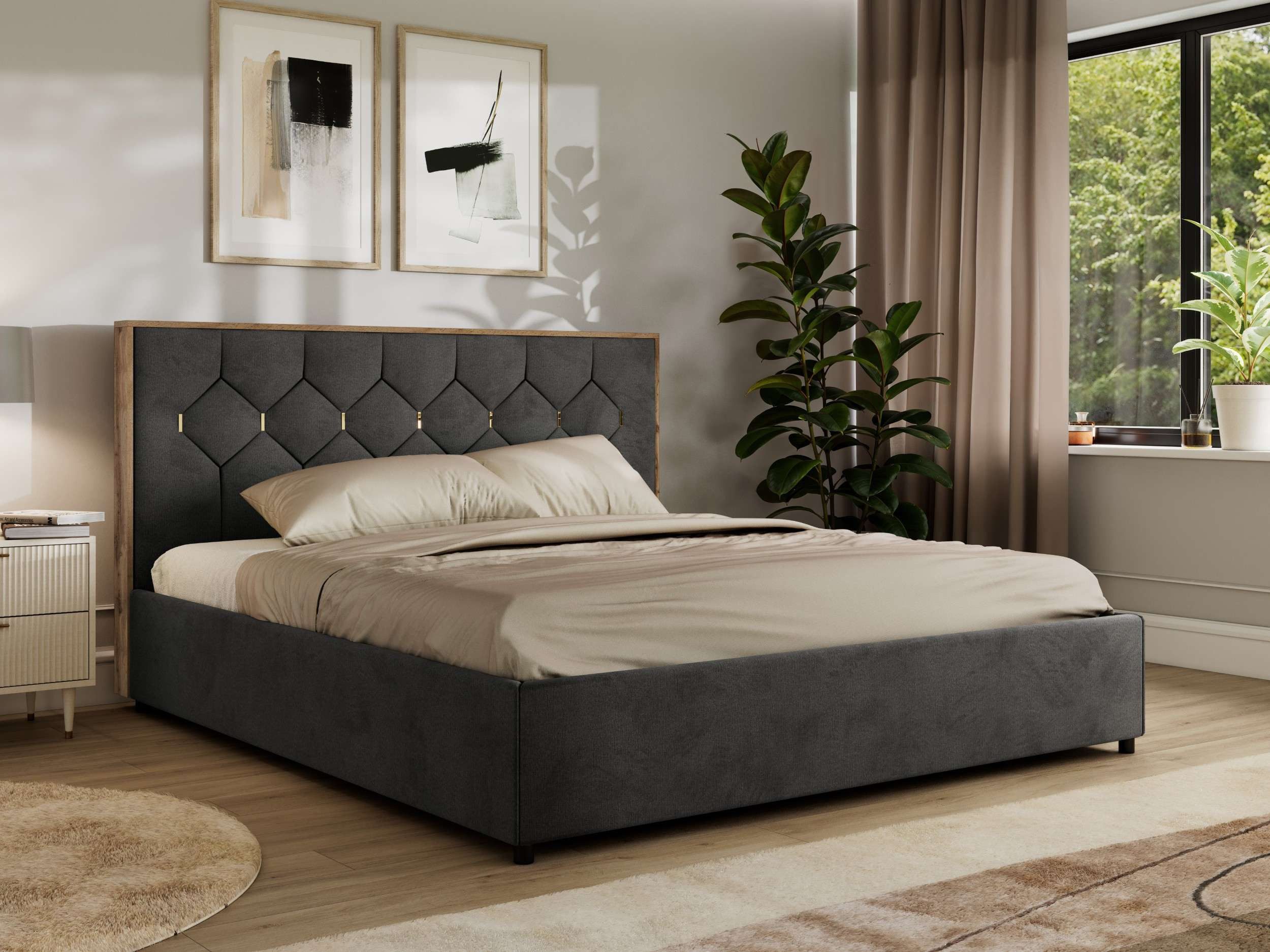 MKS MÖBEL Polsterbett LARINO Classic (Sett, Bett mit Bettkasten, Doppelbett mit Bettkasten & Lattenrost, ohne/mit Matratze), Gasdruck-Mechanismus, gepolstertes Kopfteil 107 cm, Größen 140–200 cm