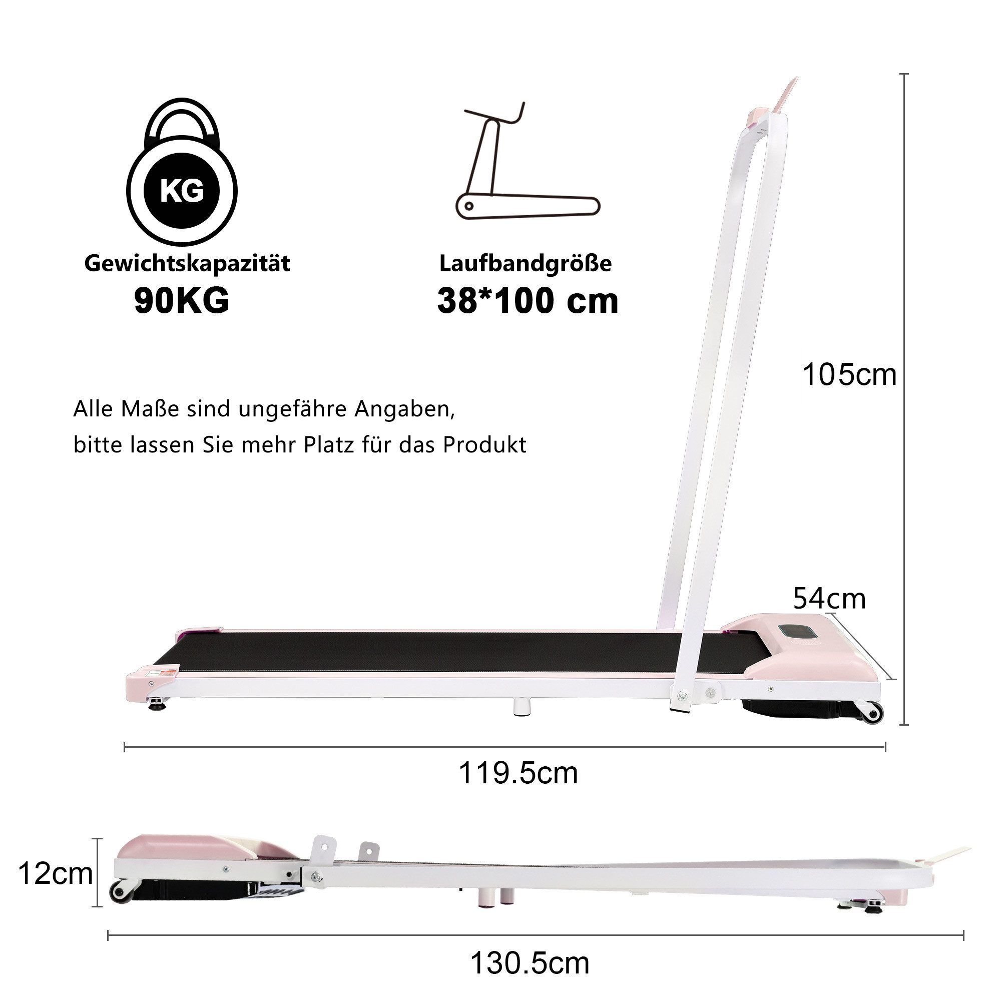 Rolipo Laufband 2 in 1, 1-6 km/h Gehen & Laufen, LED-Display, Bluetooth-Lautsprecher, Fernbedienung, Handyhalterung, klappbar, bis 90kg für Zuhause & Büro
