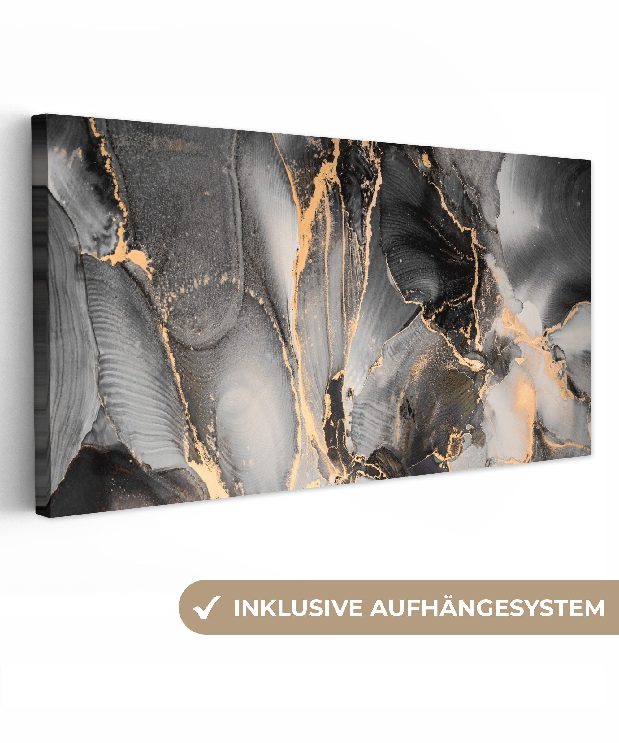 OneMillionCanvasses® Leinwandbild Panorama Grau - Luxus - Gold - Marmor, Fo günstig online kaufen