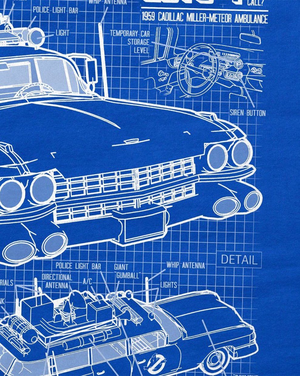 Herren auto T-Shirt busters ghost Blaupause ECTO-1 car slimer style3 Print-Shirt geisterjäger geist