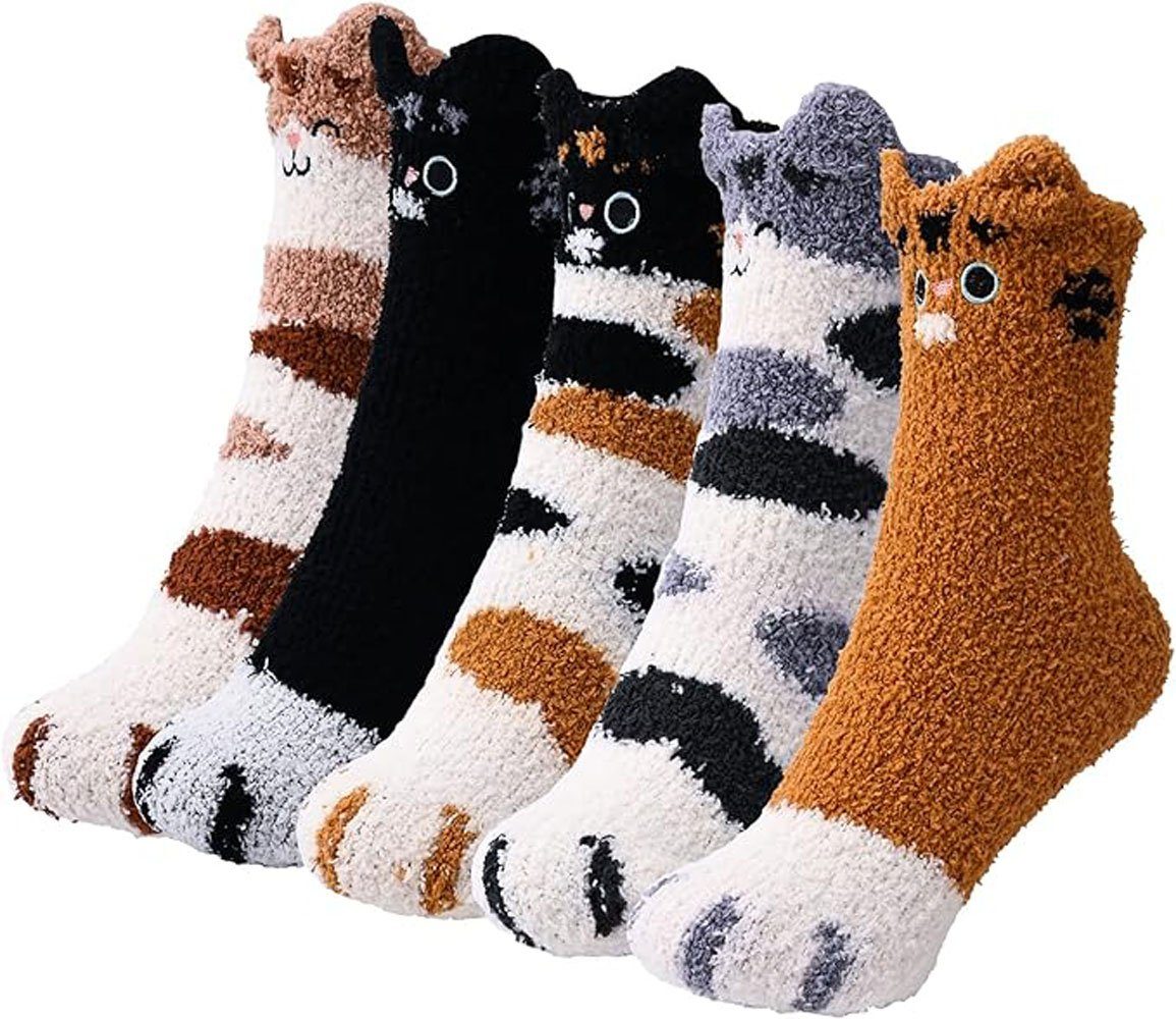 Sarfly Kuschelsocken Flauschige Socken für Damen und Mädchen,Tierbett Socken (5-Paar) Warme Gemütliche Thermo Fuzzy Slipper Socken für Winter