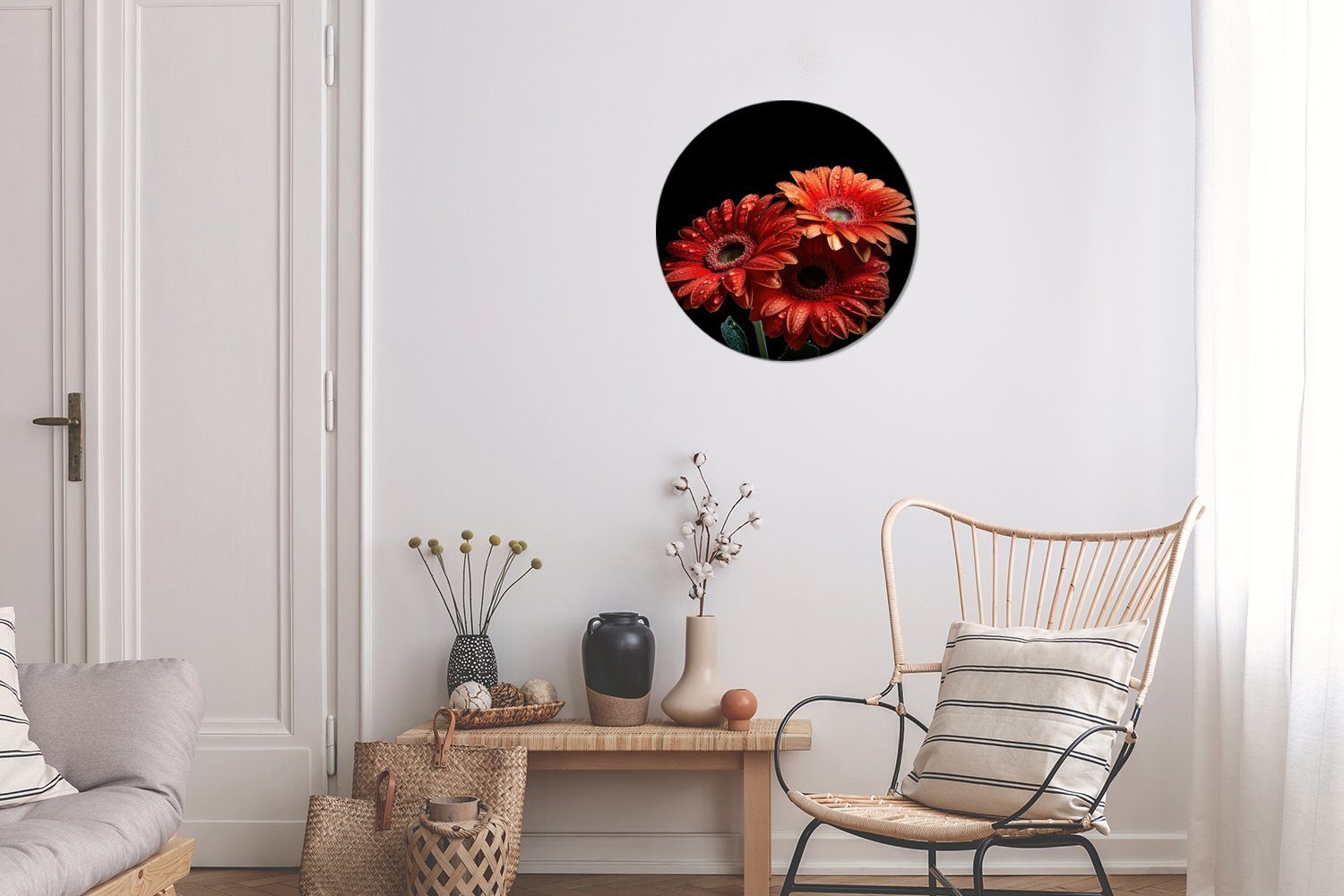 MuchoWow Gemälde Blumen - Botanisch - - - Natur, St), Wandbild, Forex, Wanddekoration (1 Wohnzimmer, cm Rundes Rot Gerbera 30x30 Kreis