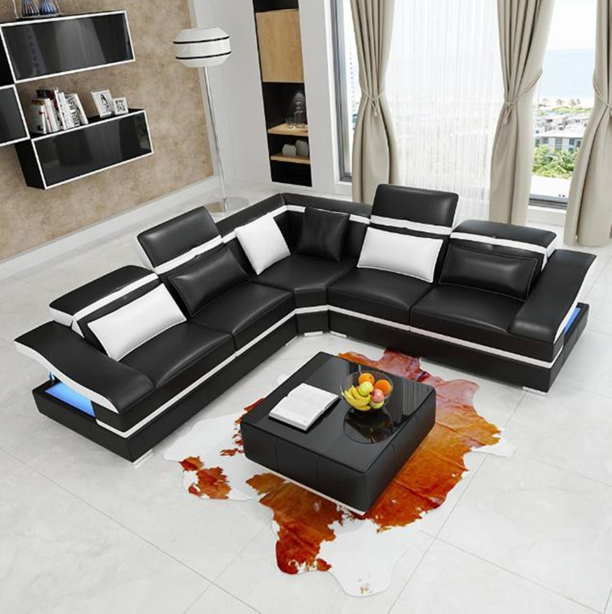 Made Form, Leder LForm Schwarz L Ecksofa Wohnlandschaft Ecke JVmoebel in Couchtisch Europe Ecksofa