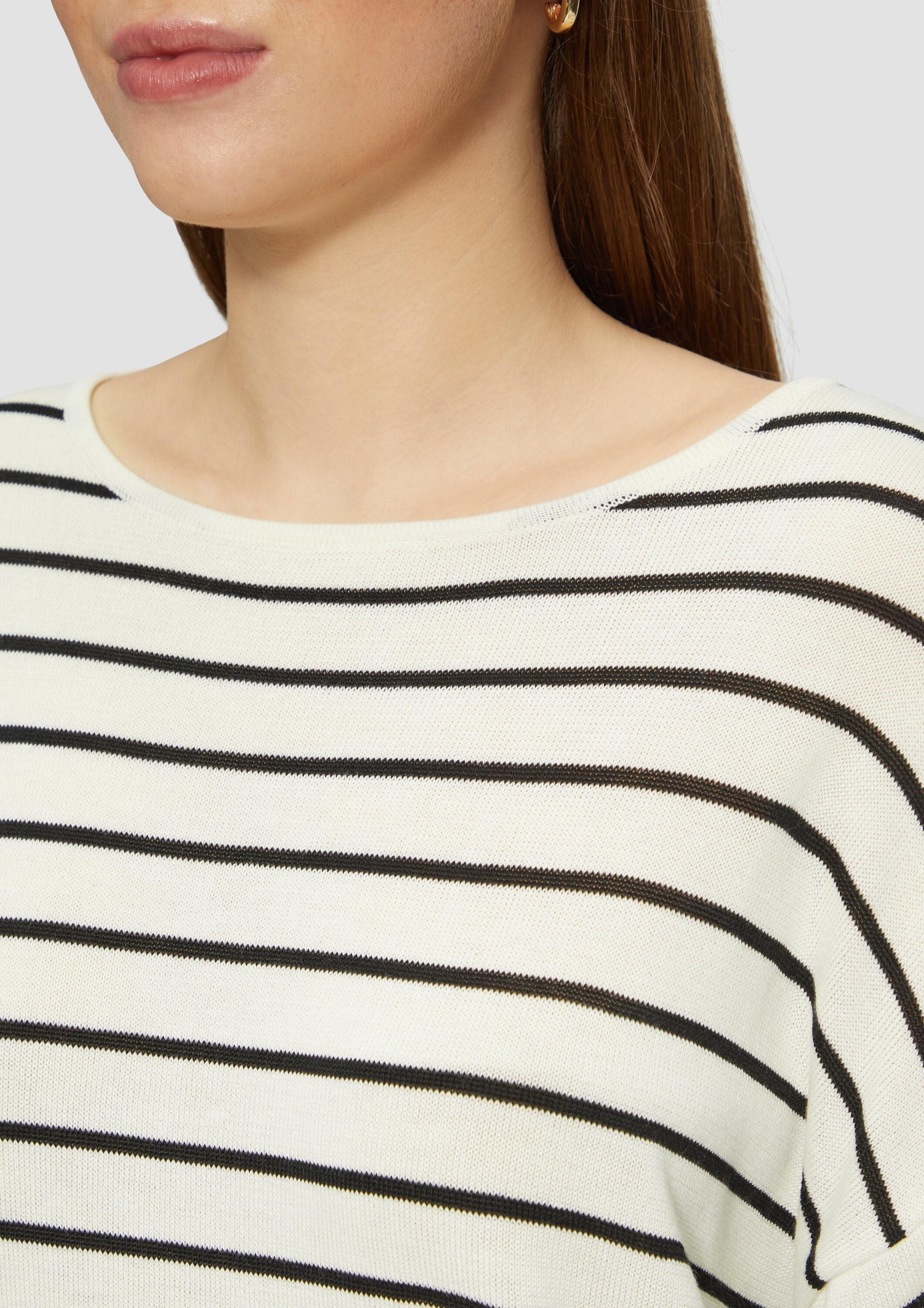 QS Longpullover Strickpullover Geringelter Feinstrickpullover mit überschnittener Schulter