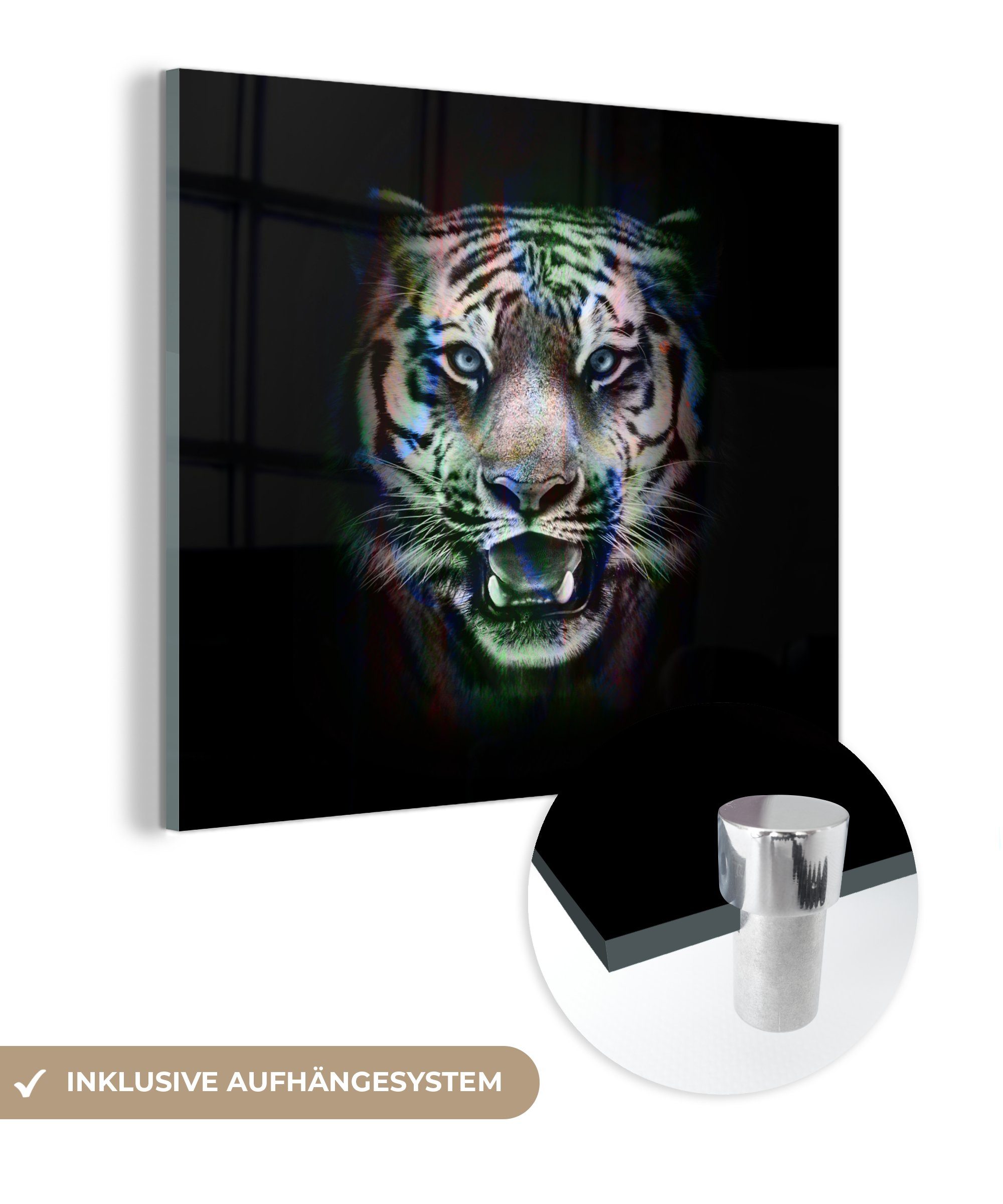 MuchoWow Acrylglasbild Tiger - Farben - Tier, (1 St), Glasbilder - Bilder auf Glas Wandbild - Foto auf Glas - Wanddekoration