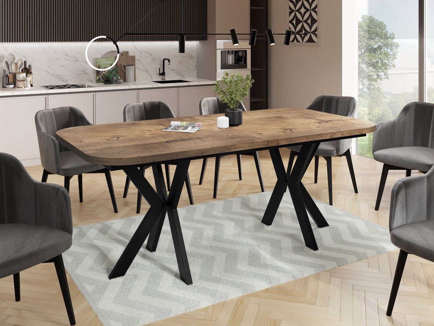 WFL GROUP Esstisch Olivia (erhältlich in einer Розмір – 200x100x76 cm, ausziehbar auf 280 cm), Tisch platzsparend in Holzoptik für Wohnzimmer mit abgerundeten Ecken