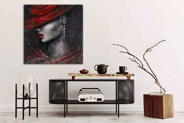 YS-Art Gemälde Stil, Menschen, Leinwand Bild Handgemalt Hübsche Frau Rote Lippen