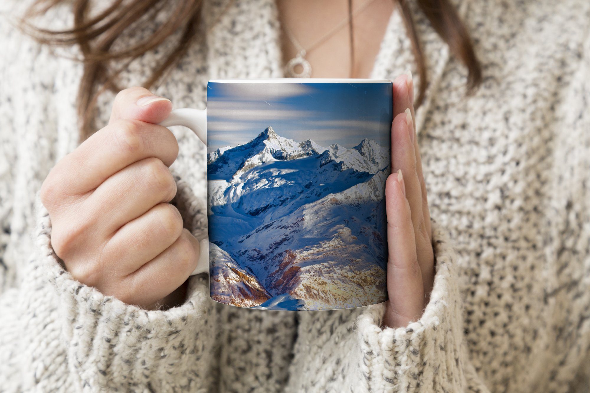 Tasse Becher, Schnee, MuchoWow Keramik, Teetasse, Alpen Teetasse, Berg - Kaffeetassen, - Geschenk
