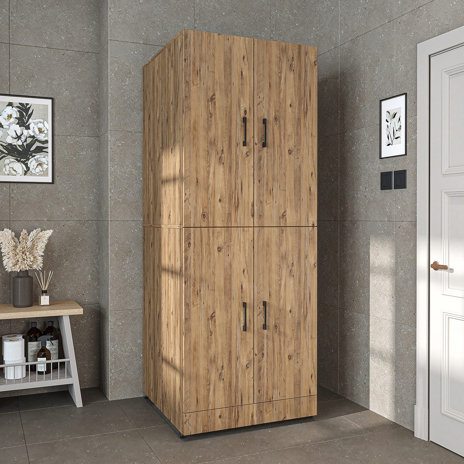 Roomart Waschmaschinenumbauschrank SERIE DORA II Waschmaschinenschrank 70 cm, 2 Größen in 5 Farben (für Waschmaschine & Trockner mit Regalböden, Waschmaschinenschrank für Waschmaschine & Trockner – 2 Höhen wählbar) 130 kg Belastbarkeit, 73,8 cm tief, Wandbefestigung, in 5 Farben