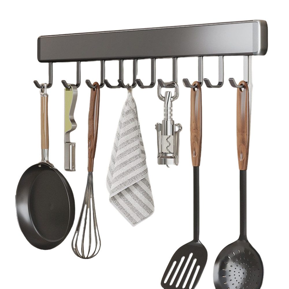 PFCTART Hakenleiste Hakenleiste Küche 30/40/50cm,Küchenhalterung ohne Bohren, (Set, 1 St., Aluminium küche Hakenleiste, Matte Oberfläche, Schwarz), Abnehmbarer Haken, rostfrei, stark und langlebig