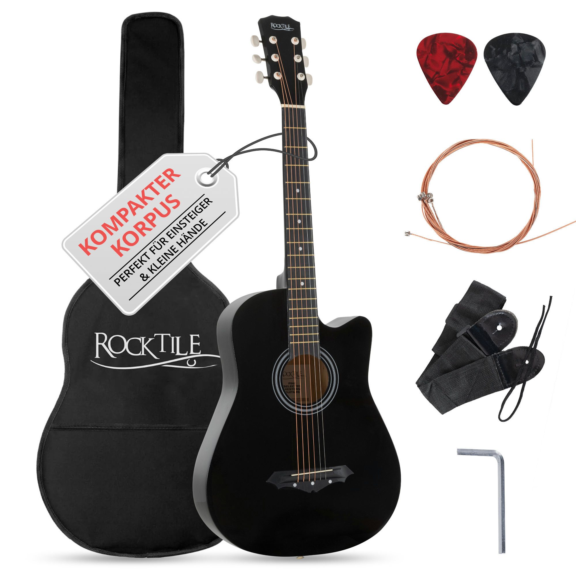 Westerngitarre WSD-5C Slim Line Westerngitarren Set - Dreadnought Akustik Gitarre