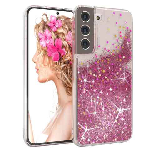 EAZY CASE Handyhülle Liquid Glittery Case für Samsung Galaxy S22 6,1 Zoll, Glitzerhülle Shiny Slimcover stoßfest Durchsichtig Bumper Case Pink