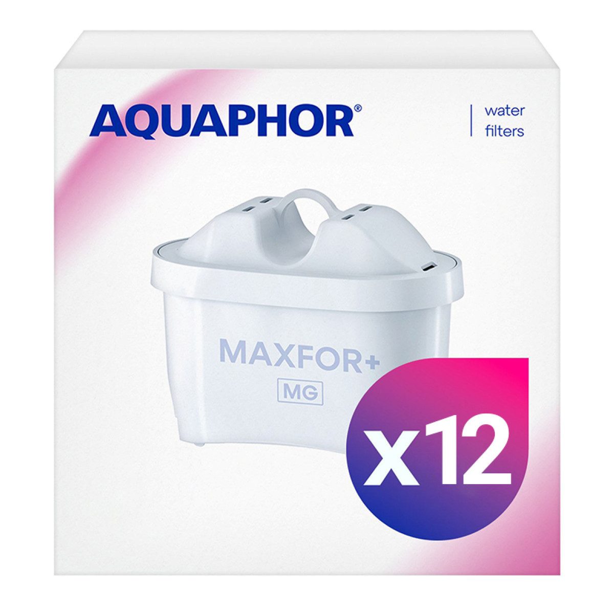 AQUAPHOR Kalk- und Wasserfilter MAXFOR+ Magnesium, Pack 12 - gegen Kalk, Chlor & weitere Stoffe, Zubehör für den AQUAPHOR Modellen ONYX, Amethyst, Jasper und mit weiteren Tischwasserfiltern anderer Hersteller, AQUALEN Technologie. Bis zum 200 L. Kapazität., BPA frei