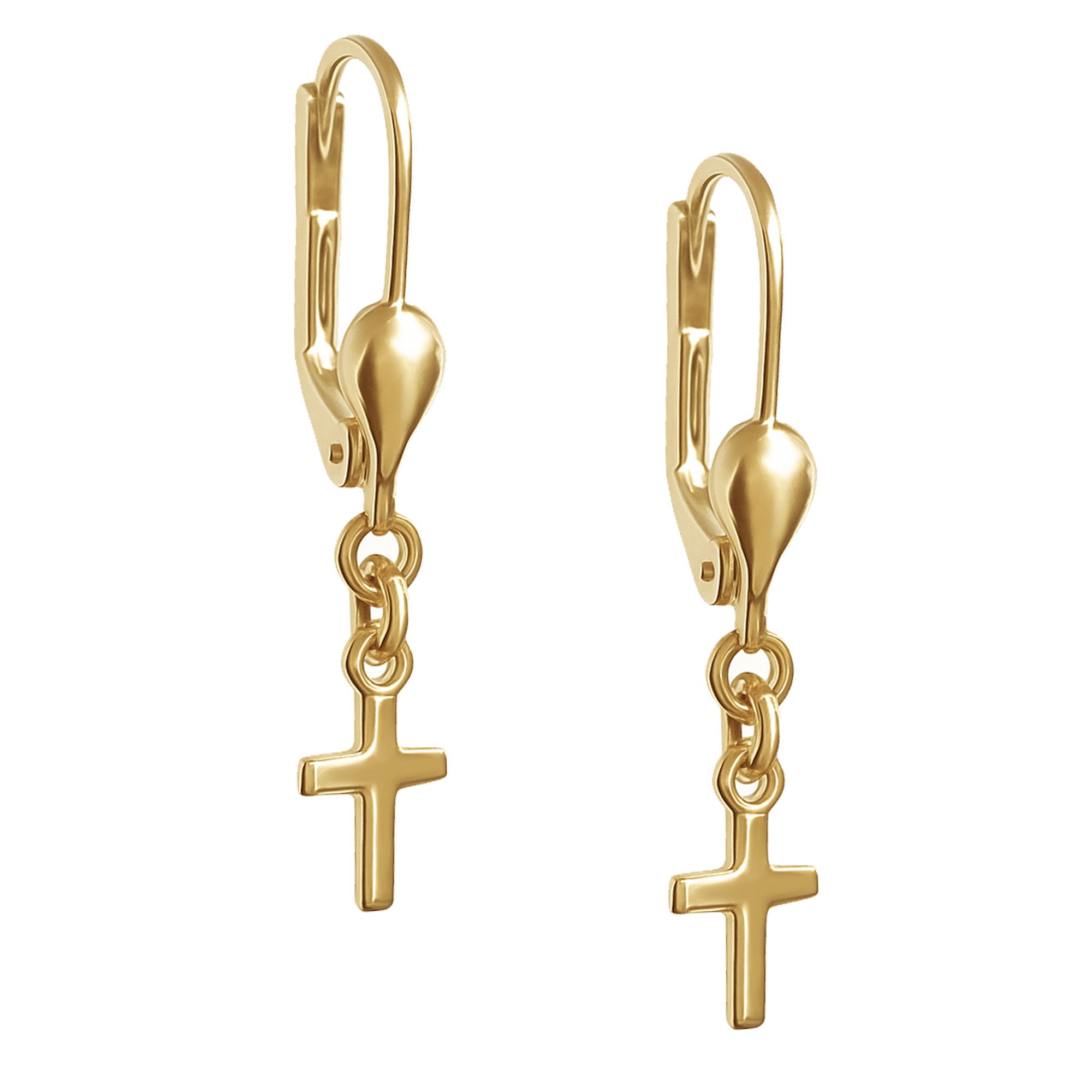 JEVELION Paar Ohrstecker 585 Gelbgold Kreuz-Ohrhänger Kreuzanhänger Gold (Ohrschmuck, 2-tlg., für Damen und Herren), Goldschmuck - Made in Germany