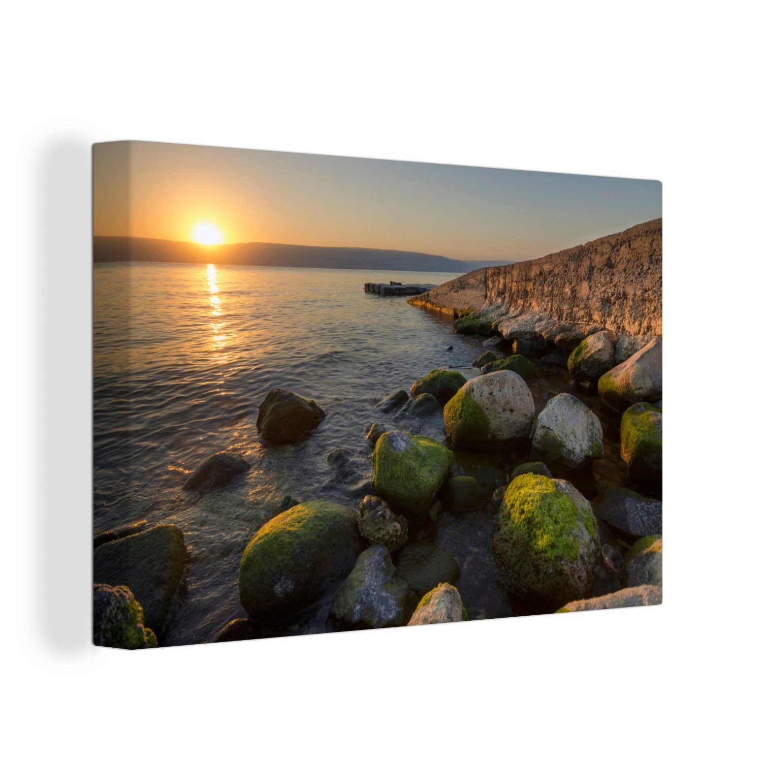 cm OneMillionCanvasses® Leinwandbilder, Wanddeko, Leinwandbild - Wandbild Sonne 30x20 Wasser, St), Felsen - (1 Aufhängefertig,