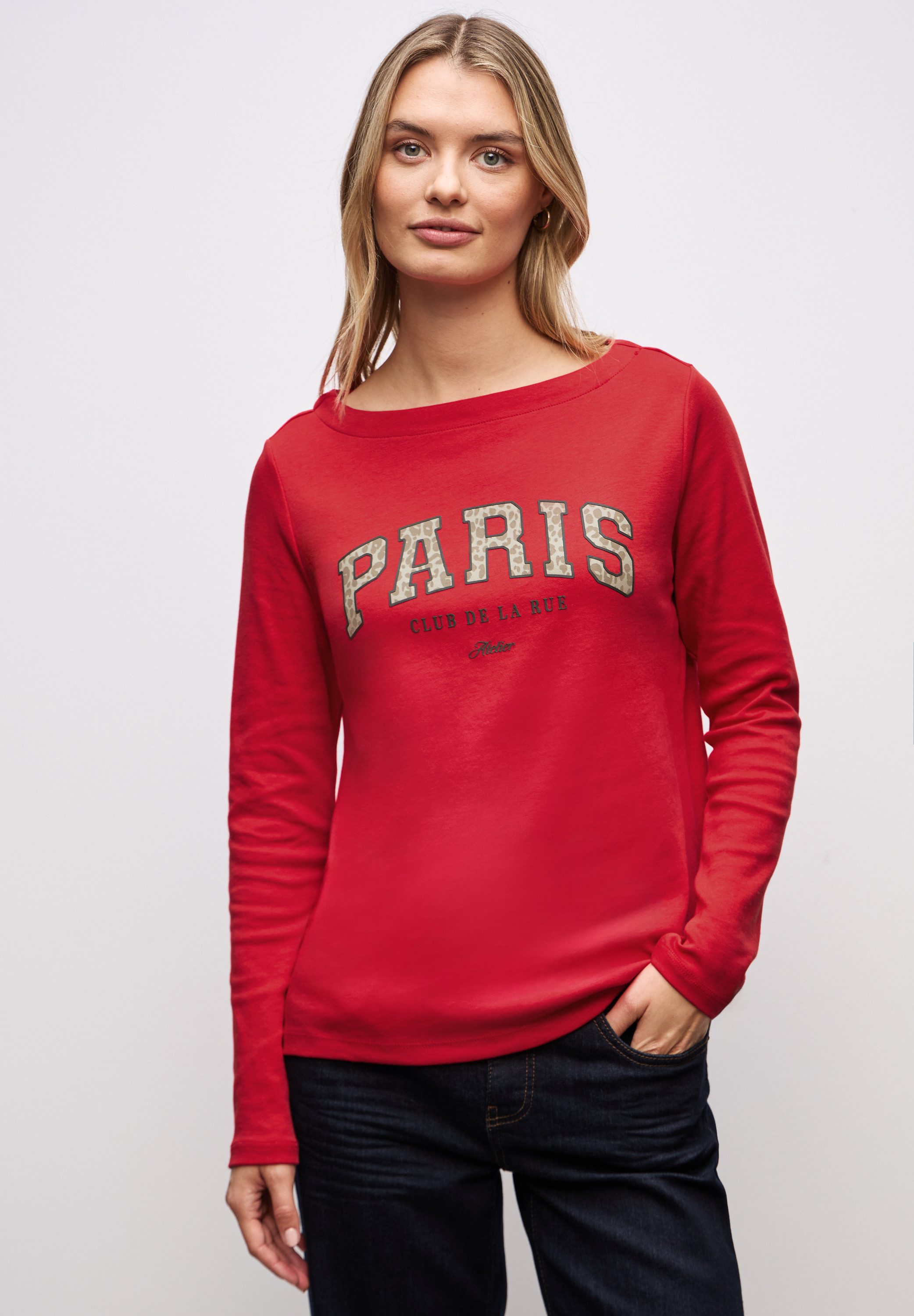 STREET ONE Langarmshirt mit Print, Wording Print im Leo-Look