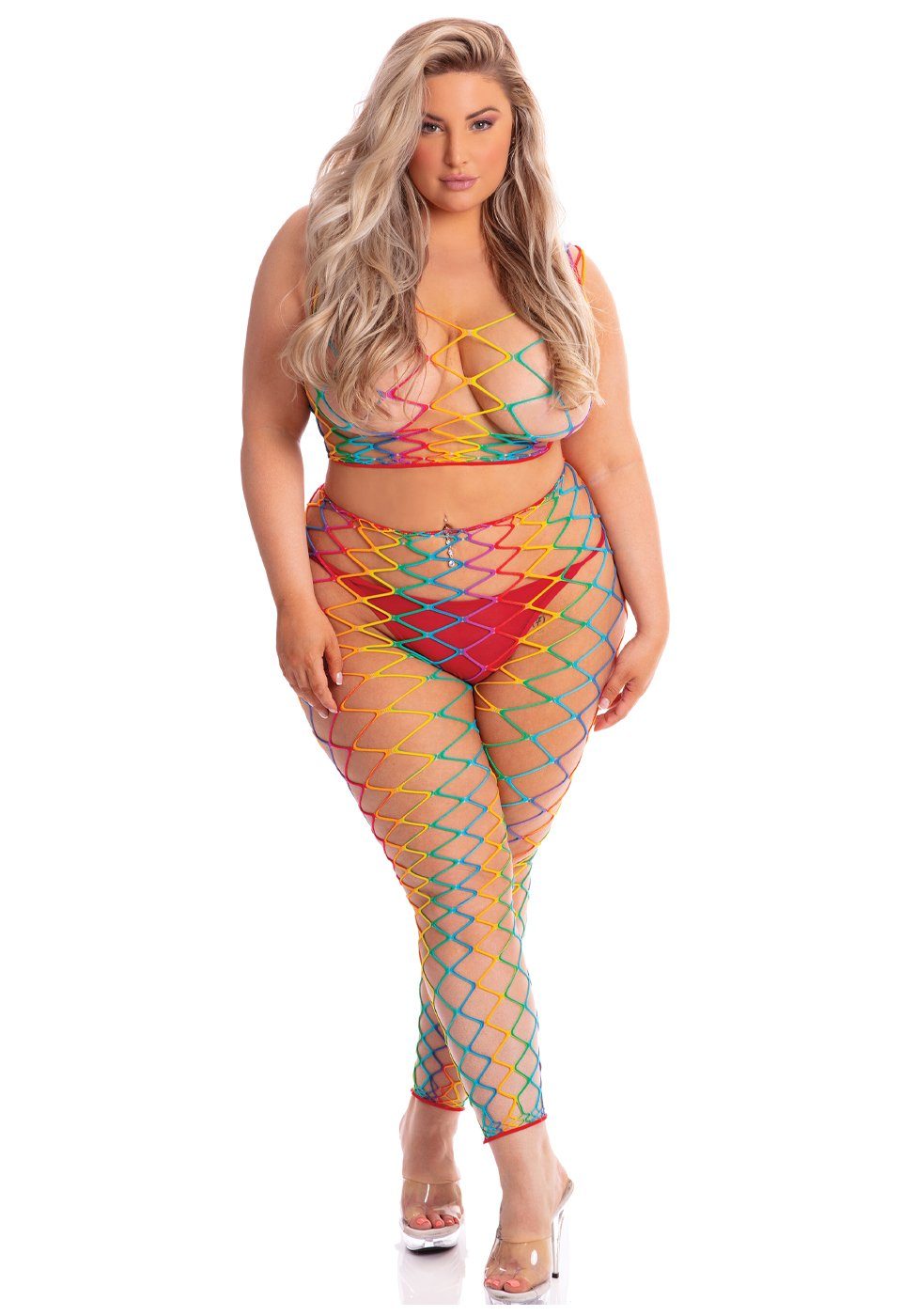 Top & Leggings Netz Leggings und Top Übergröße - Regenbogenfarben