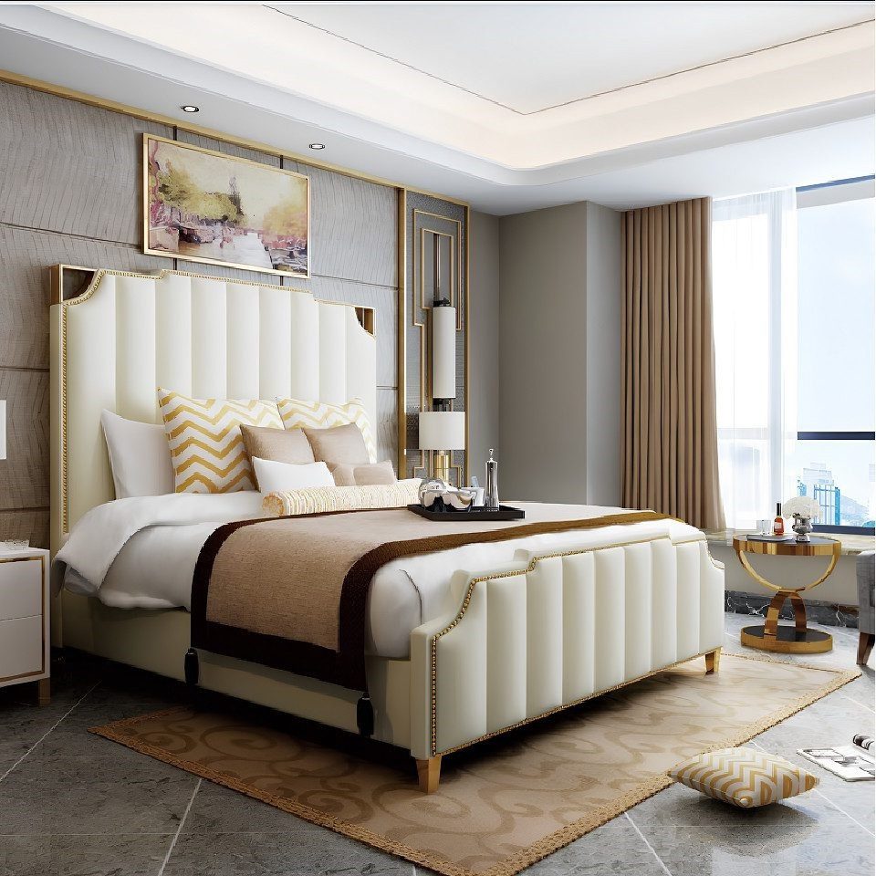 Xlmoebel Lederbett Luxuriöses Designer-Doppelbett aus Echtleder und Metall (1-tlg., Bett), Hergestellt in Europa