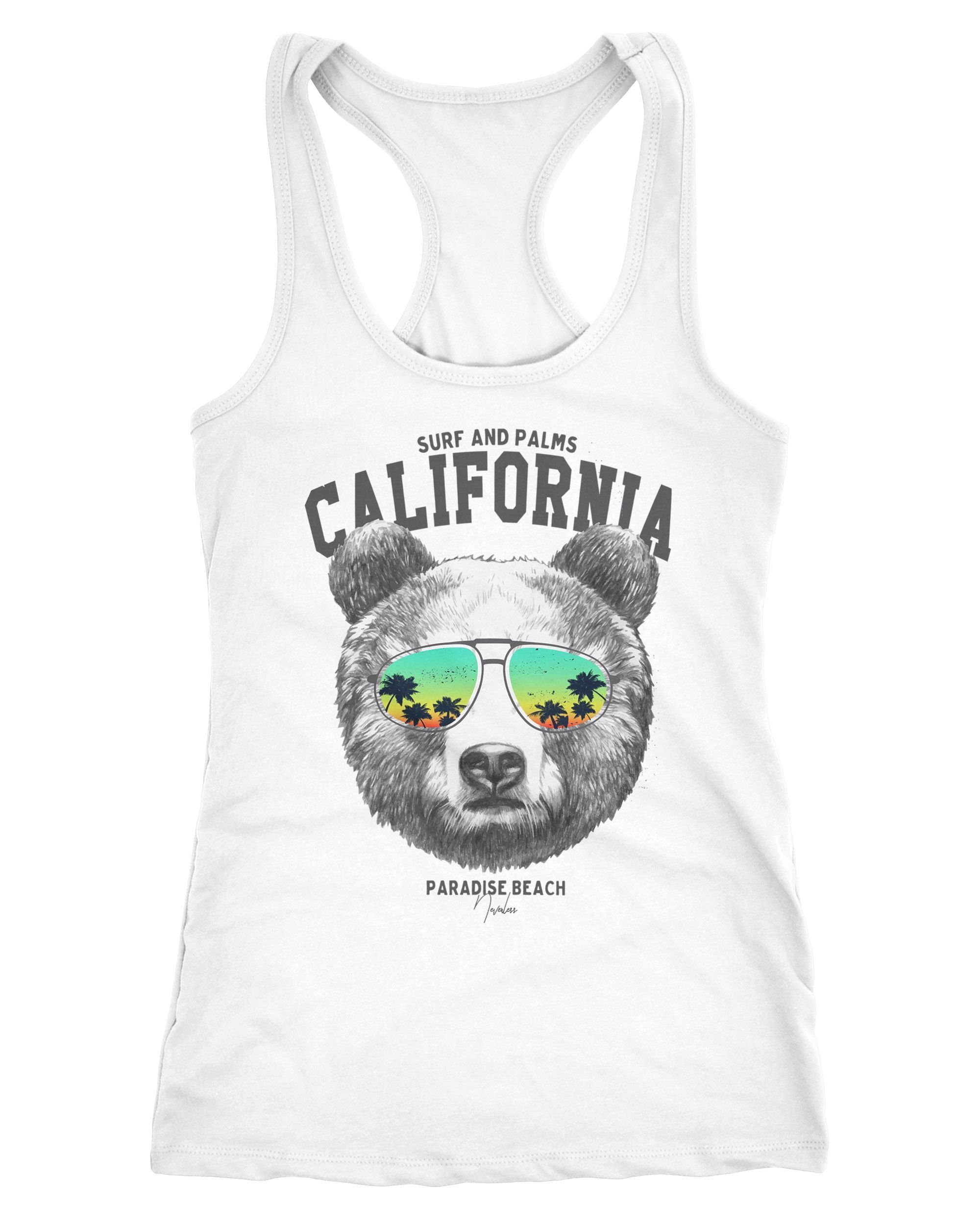 Neverless Tanktop Damen Tank-Top Löwe Bär Sonnenbrille Palmen Summer California