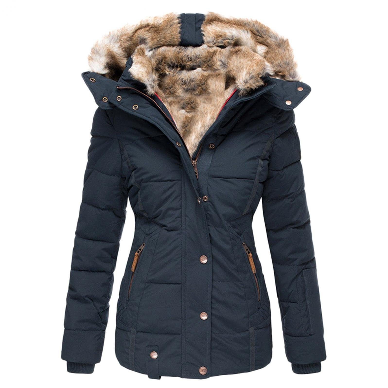 Parka mit Pufferjacken Damen Phoenix mit Winterjacke gefütterter Orient Fleece Kapuze Übergröße leichter, verdickte Damen Pelzbesatz Winterjake, mit