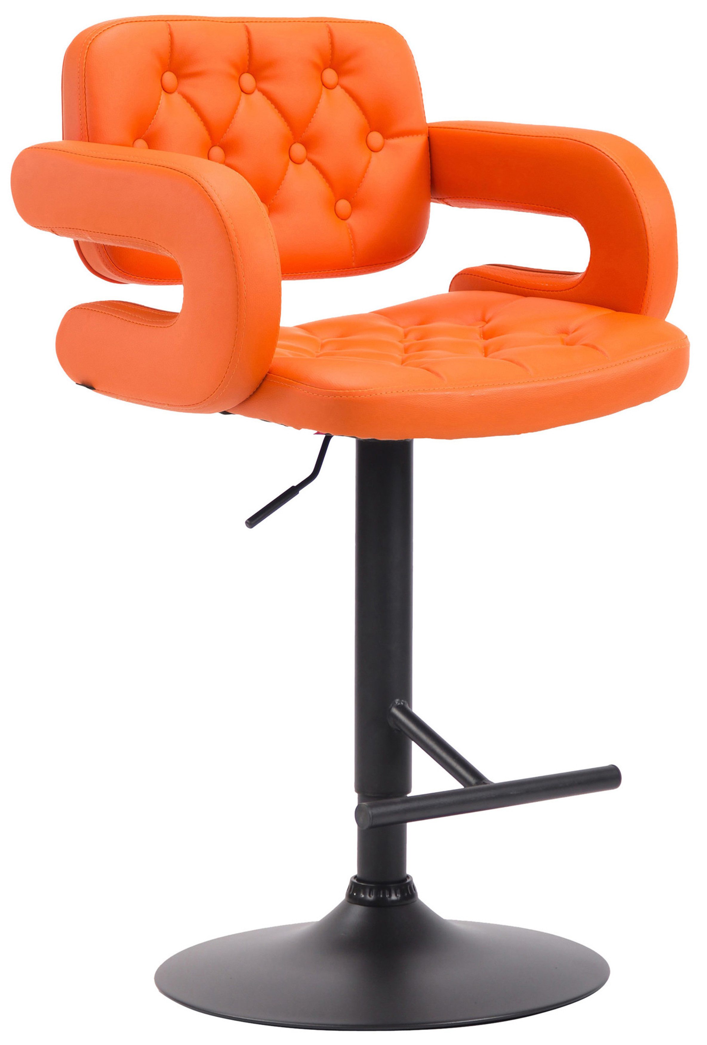 TPFLiving Barhocker Kunstleder (Barstuhl mit Rückenlehne und Fußstütze - Hocker für Küche), 360° drehbar - Gestell Metall schwarz - Sitzfläche: Kunstleder Orange