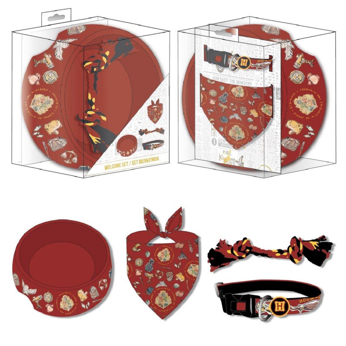 Harry Potter Tier-Halsband Hunde-Willkommensset – 4-teilig mit Napf, Halsband & Zubehör