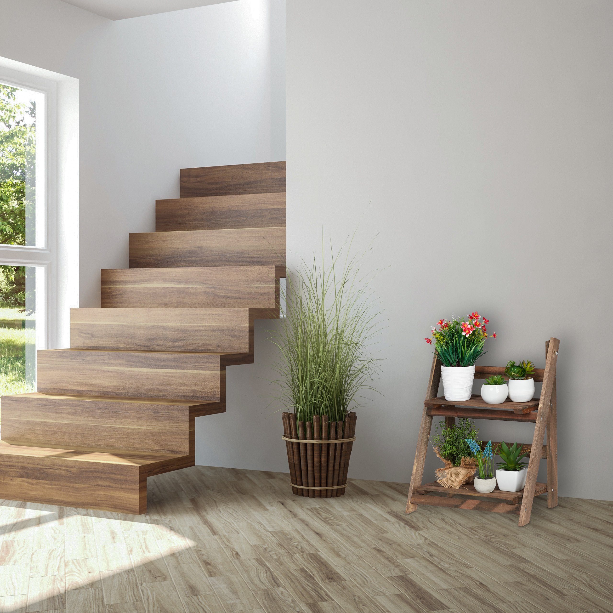 relaxdays Blumenständer Blumentreppe Holz dunkelbraun, M günstig online kaufen