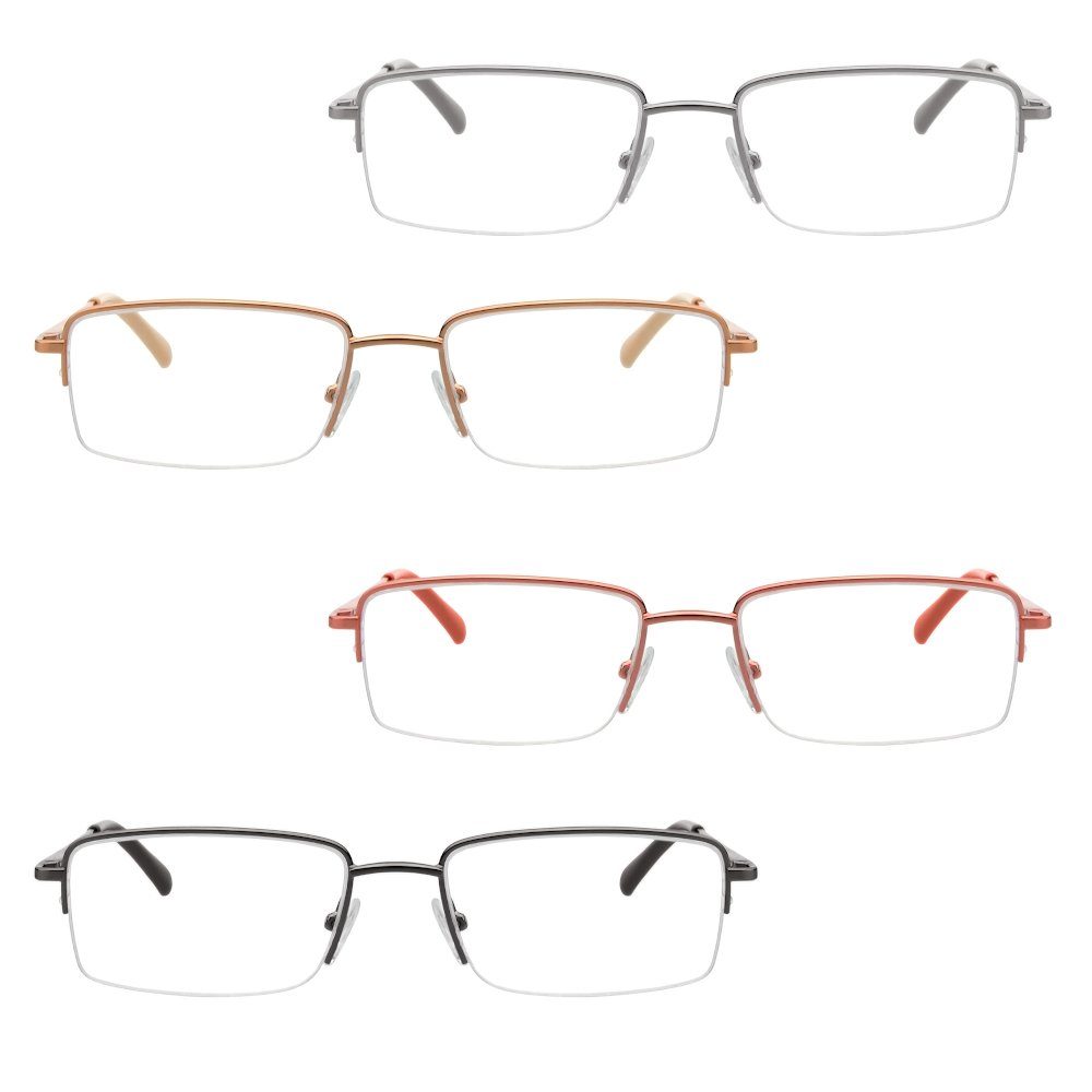 UrbanSky Lesebrille „Warrick“, 4er-Pack – Halbrand Metall, verschiedene Farben